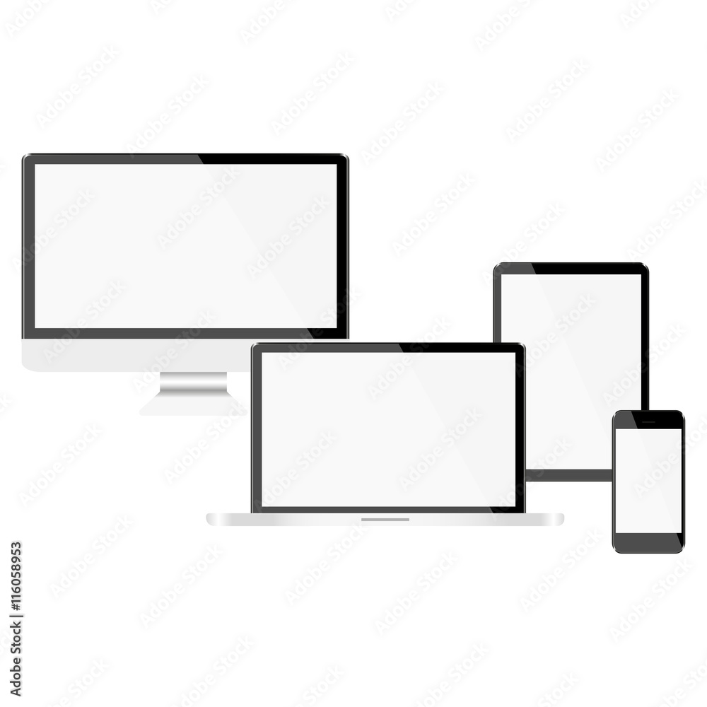 Wall mural set with light displays computer notebook tablet and phone