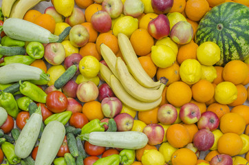fruit and vegetables in a huge heap the top view