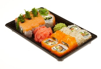 Delicious sushi isolated on white background.