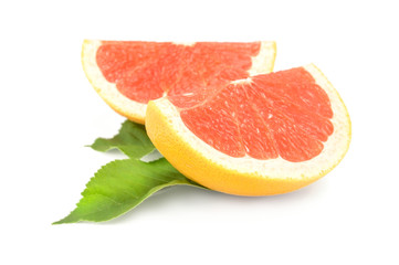Fototapeta na wymiar two slices of grapefruit isolated on white background