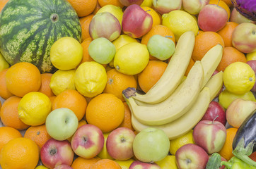 fruit and vegetables in a huge heap the top view