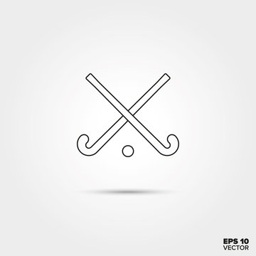 Crossed Hockey sticks and ball Line Icon