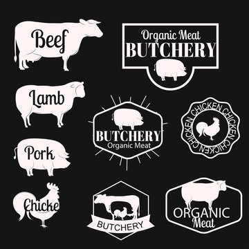 Butchery, meat shop logos, labels, badges and design elements set.