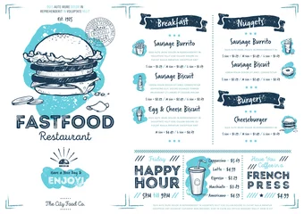Fotobehang Restaurant fast food cafe menu template flyer vintage design vector illustration © studioworkstock