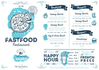 Restaurant fast food cafe menu template flyer vintage design vector illustration