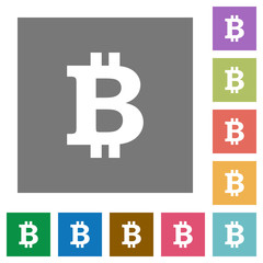Bitcoin sign square flat icons