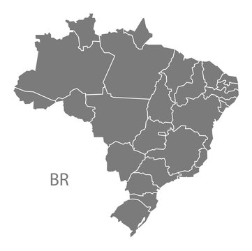 Brazil Map with districts grey