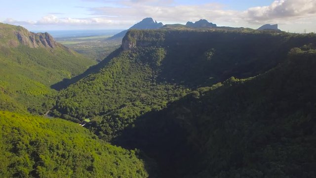 4K UHD Top down aerial video of Tamarin Falls Waterfall (Seven Cascades) - Mauritius, Curepipe, near Black River Gorge National Park