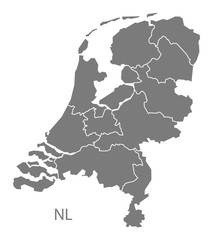 Netherlands Map with provinces grey - obrazy, fototapety, plakaty