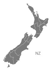 New Zealand Map with states grey