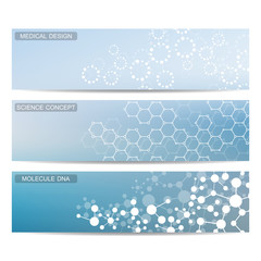 Modern science banners. Molecule structure of DNA and neurons