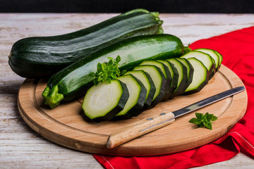 Young zucchini on the cutting board