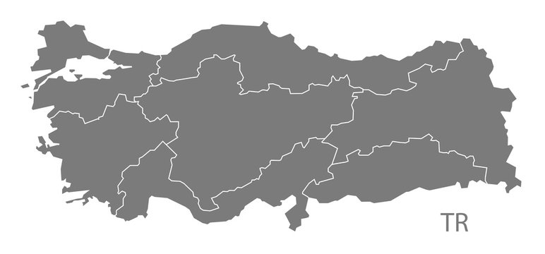 Turkey Map with regions grey