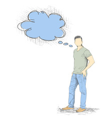 Skech of Young Man with a empty speech bubble on White Backgroud