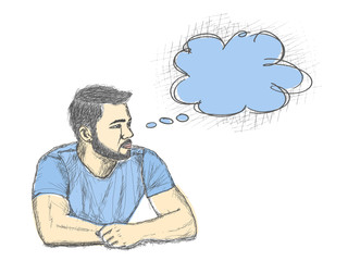 Skech of Young Man with a empty speech bubble on White Backgroud