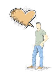 Skech of Young Man with a empty speech bubble on White Backgroud