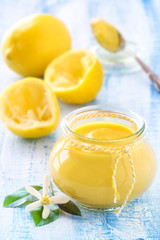 Delicious homemade lemon curd in a jar