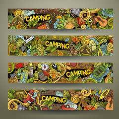 Cartoon vector hand-drawn camp doodle banners