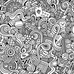 Fototapeta premium Cartoon hand-drawn doodles on the subject of casino style