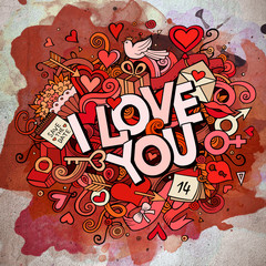 Cartoon vector hand drawn Doodle I Love You illustration