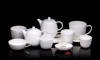 Fototapeta na wymiar White ceramic tea set