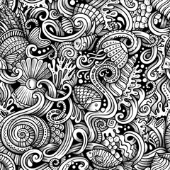 Cartoon doodles under water life seamless pattern