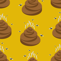 Shit isometric seamless pattern. Turd and fly texture. Stools or