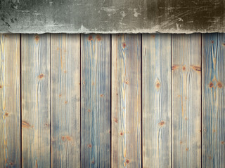 Double-layer background - concrete wall and wooden planks
