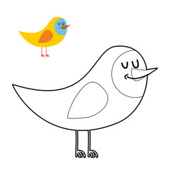 Funny bird coloring book. comical fowl in linear style
