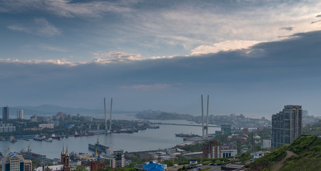 Vladivostok cityscape, sunset view.