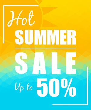 Hot Summer Sale with sun over triangular background