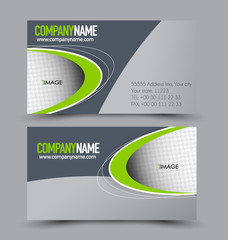 Business card design set template for company corporate style. Green and grey color. Vector illustration.