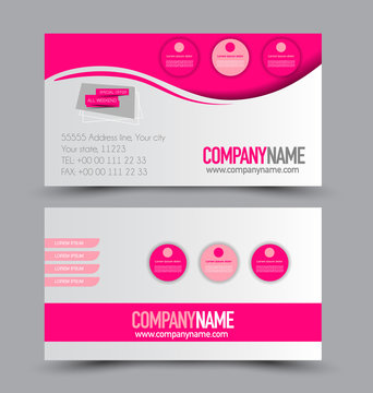 Business card design set template for company corporate style. Pink color. Vector illustration.
