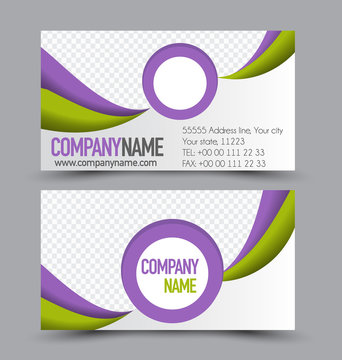 Business card design set template for company corporate style. Purple and green color. Vector illustration.
