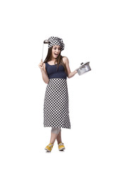 Young woman chef cook isolated on white