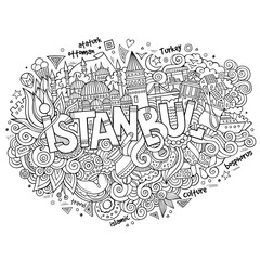 Istanbul city hand lettering and doodles elements