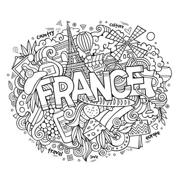 France country hand lettering and doodles elements