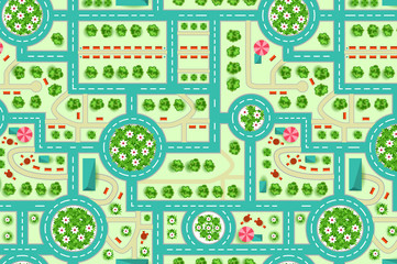 Map of a top view from the city. Road and trees pattern