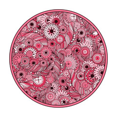 Pink romantic round patterns for meditation design or Valentines Day card templates, isolated on white. Steampunk technology style