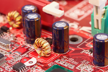 Close up of electronic components on circuit