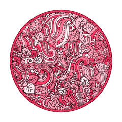 Pink romantic round patterns for meditation design or Valentines Day card templates, isolated on white