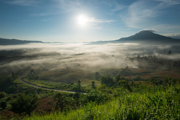 Amazing beautiful misty morning in Thailand