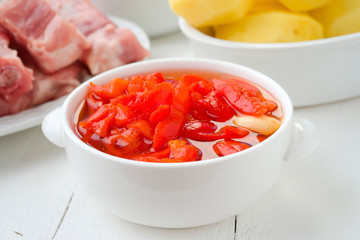peppers cut in strips and other elements