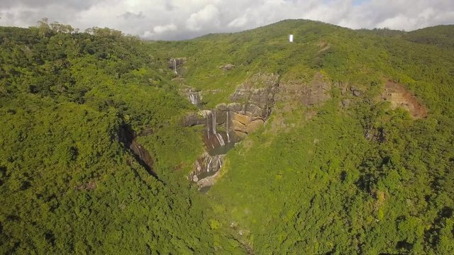 4K UHD Top down aerial video of Tamarin Falls Waterfall (Seven Cascades) - Mauritius, Curepipe, near Black River Gorge National Park