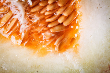 Yellow melon background detail of half piece tasty melon