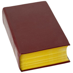 Big book in brown leather cover on white