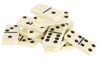 Pile of dominoes isolated on white background