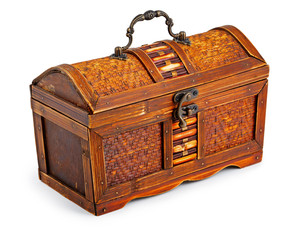 Big old wooden chest isolated on white