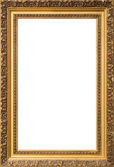 antique golden wooden frame isolated on white background
