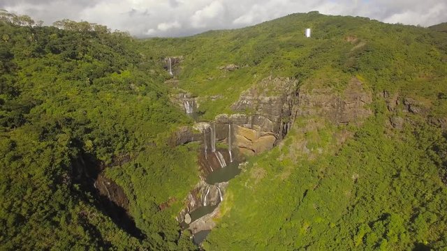 4K UHD Top down aerial video of Tamarin Falls Waterfall (Seven Cascades) - Mauritius, Curepipe, near Black River Gorge National Park